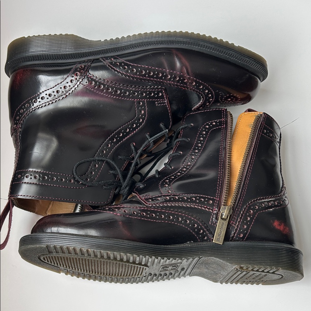 Dr. Martens Arcadia Delphine 8-Eye Dark Burgundy Brogue Boots "Cherry Red" - Picture 5 of 9